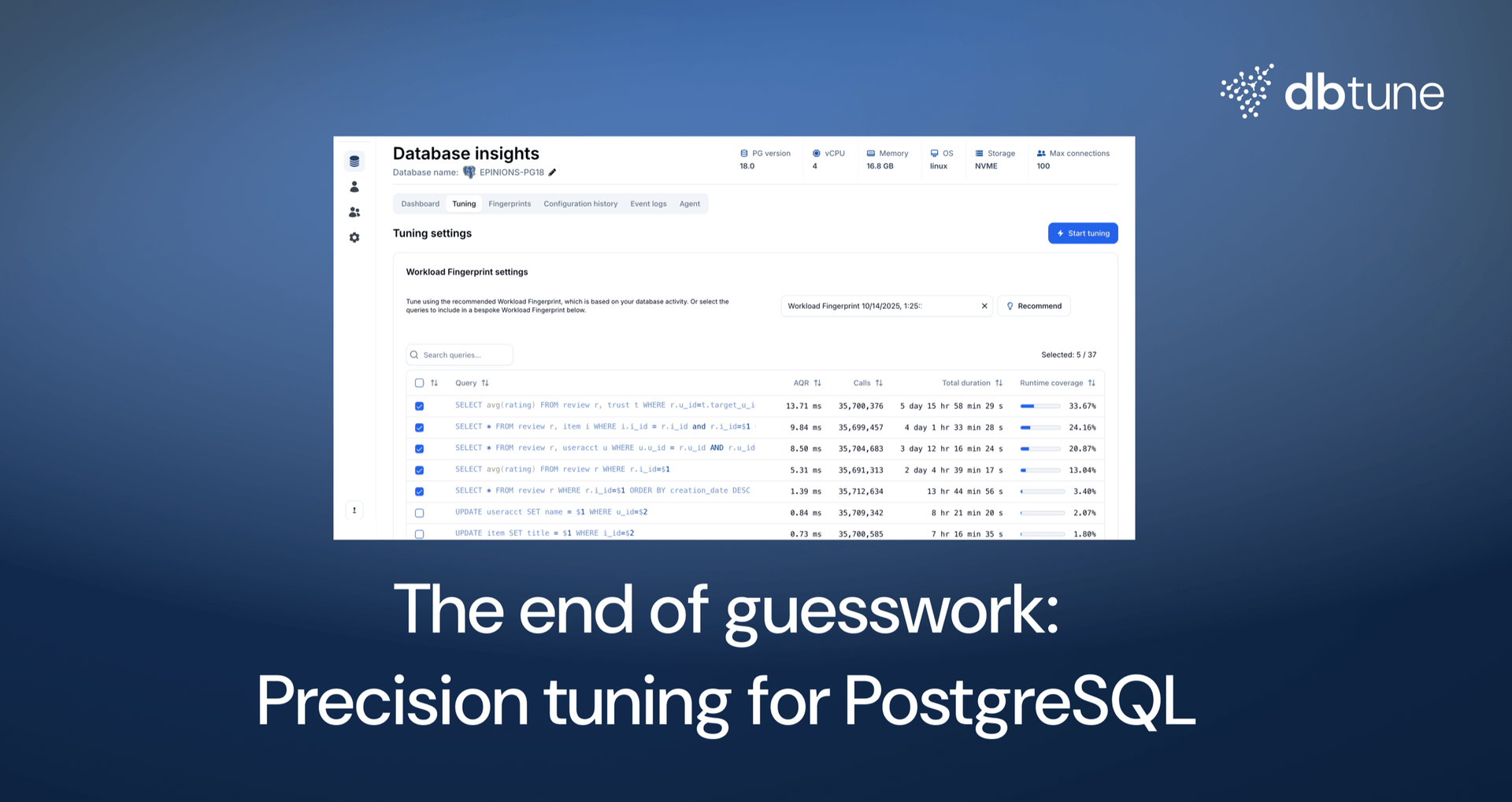 The end of guesswork: Precision tuning for PostgreSQL