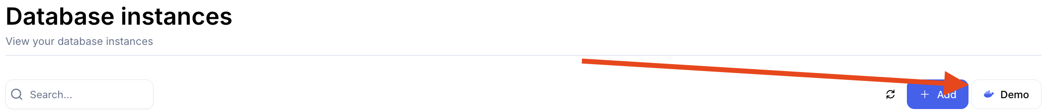 Demo button on the Database instances page